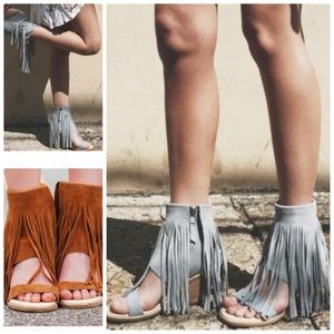 Koolaburra Fringe Suede Open Toe Wedge Sandal